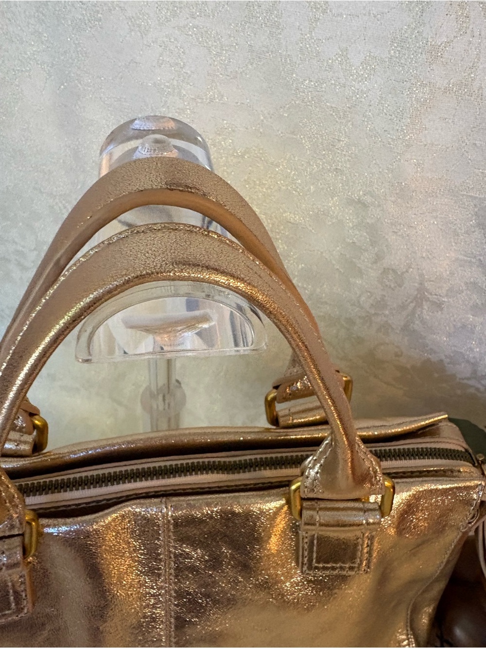 American Leather Co. Metallic Gold Leather Satchel with Shoulder Strap - Picture 7 of 16
